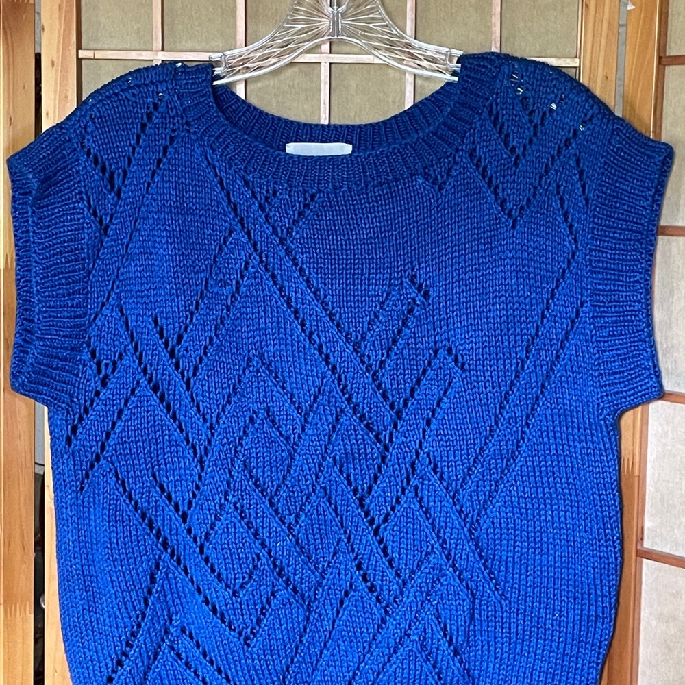 Vintage John Meyer Knit Sweater Vest Royal Blue Geometric Pattern Sweater Vest - Picture 4 of 9